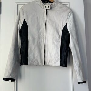 Hot Leathers Genuine Leather Moto Jacket White & Black – Women’s Medium